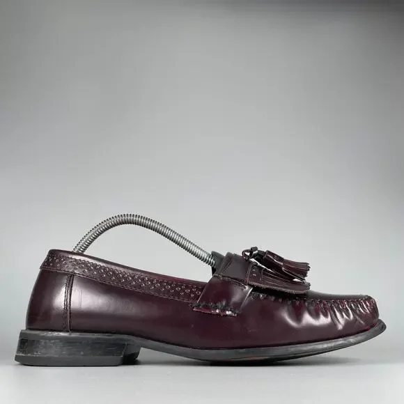 GH Bass & Co Men's 9.5 W Burgundy Leather Slip On Tassel Kilt Loafers Dress Shoe